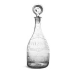AN IMPORTANT BLOWN AND MOULDED MALLET SHAPED SPIRIT DECANTER c.1800, possibly Edward's Glass House,