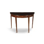 A MAHOGANY AND MARQUETRY INLAID 'D' SHAPED SIDE TABLE, inlaid with bellflower swags and florets,