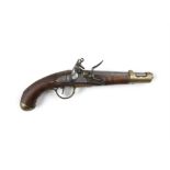 AN 18TH CENTURY FLINTLOCK HEAVY CAVALRY PISTOL, with brass furniture. 36cm.