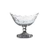 A CUT GLASS NAVETTE SHAPED FRUIT BOWL, probably Waterford, c.1790, with flared rim,