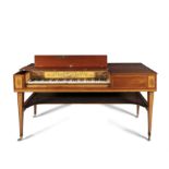 § AN IRISH GEORGE III INLAID MAHOGANY AND SATINWOOD SQUARE PIANO, the case decorated with ropetwist