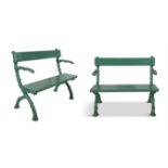 A PAIR OF VICTORIAN CAST IRON TWO SEAT GARDEN BENCHES, of naturalistic branch form,