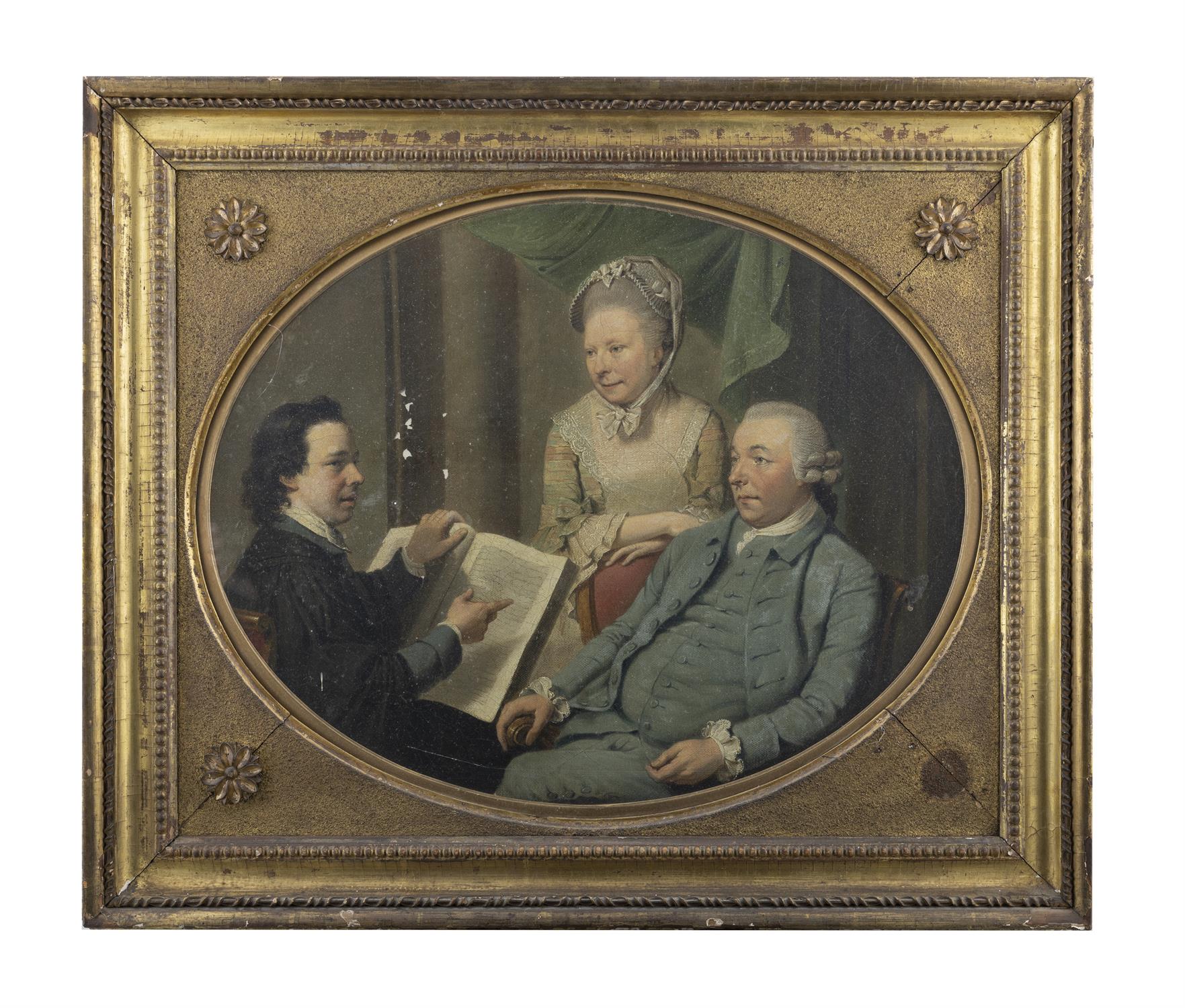 IN THE STYLE OF JOHAN ZOFFANY RA (1733 - 1810) A family scene, depicting a son reading to his