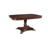 A REGENCY MAHOGANY AND BRASS INLAID TILT-TOP BREAKFAST TABLE, the shaped rectangular top with