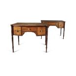 A NEAR PAIR OF GEORGE III MAHOGANY SHALLOW BOWED DRESSING TABLES, c.1800, in the manner of Gillows,
