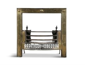 A DUBLIN ENGRAVED BRASS AND IRON REGISTER FIRE SURROUND, c.1780, with a pattern of scrolling