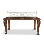 A WILLIAM IV MAHOGANY SIDE TABLE, the back with raised brass tubular gallery centred by an