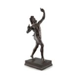 A BRONZE REDUCTION OF THE DANCING FAUN, 19TH CENTURY, PROBABLY NAPLES, on rectangular base,
