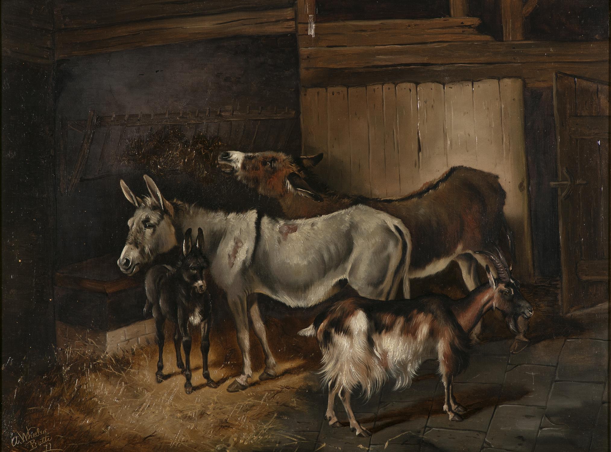 ALFRED WHEELER (1821-1877) Donkeys and goats in a stable Oil on canvas, 45 x 60cm Signed - Bild 2 aus 5