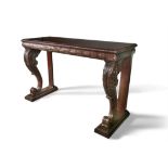 AN IRISH WILLIAM IV MAHOGANY RECTANGULAR CONSOLE TABLE BY GILINGTON DUBLIN, the top banded with