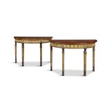 A PAIR OF NEO-CLASSICAL HALF CIRCULAR SIDE TABLES, c.1770 the inlaid satinwood tops with rosewood