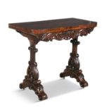 AN IRISH WILLIAM IV ROSEWOOD RECTANGULAR FOLDING TOP TEA TABLE, by Williams and Gibton,