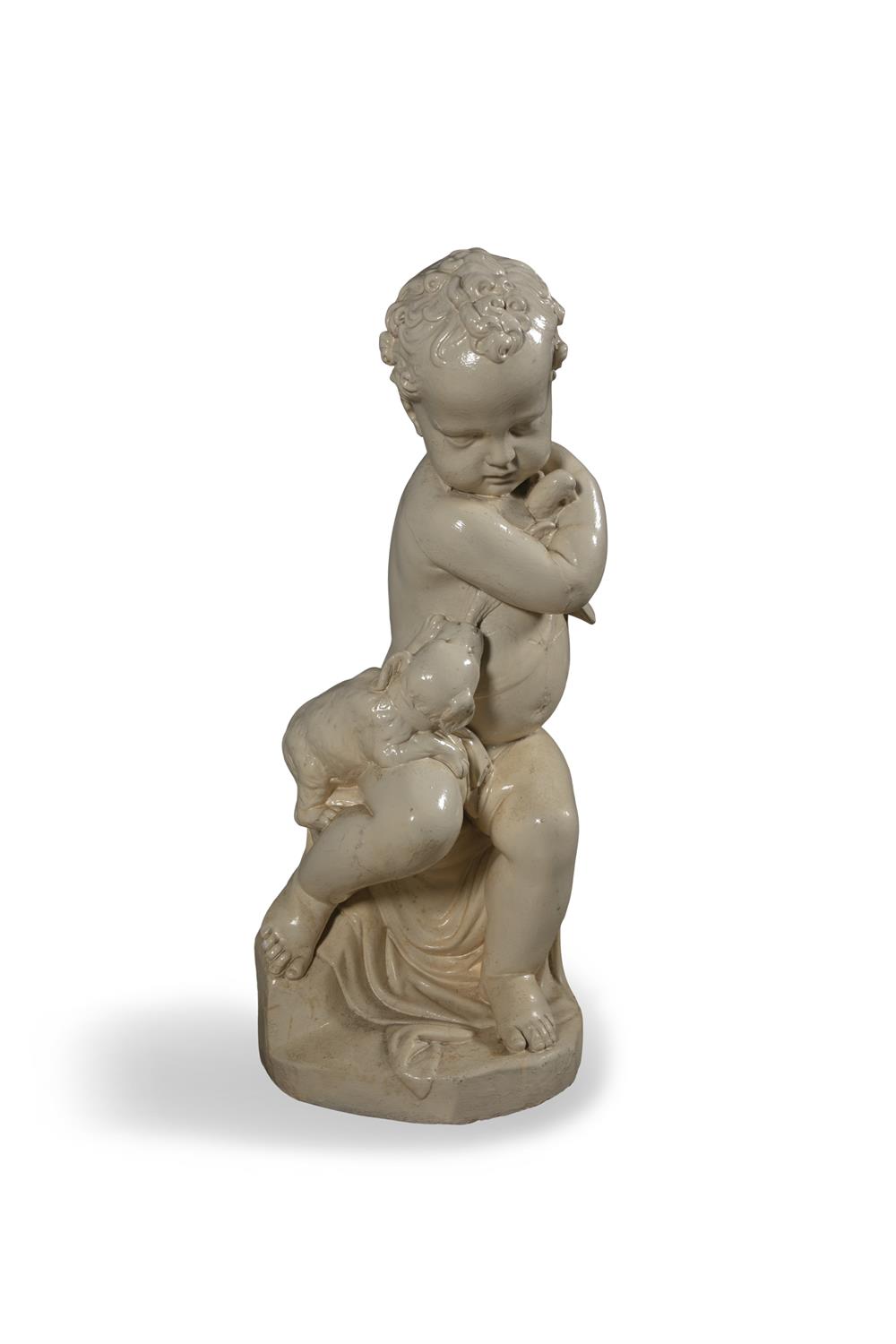 THE ROYAL IRISH ART UNION A 19th century painted plaster model, depicting a young child protecting - Image 2 of 2