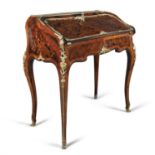 A FRENCH TULIPWOOD AND MARQUETRY AND ORMOLU MOUNTED BUREAU DU DAME, 19th century of slope front