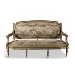 A FRENCH 19TH CENTURY GILTWOOD FRAMED SETTEE ATTRIBUTED TO PIERRE BERNARD, with beaded and