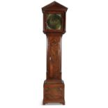 AN IRISH 18TH CENTURY MAHOGANY CASED LONGCASE CLOCK, the hood of architectural form with pediment,