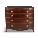 A GEORGE III MAHOGANY BOWFRONT CHEST OF FOUR LONG GRADUATED DRAWERS, with brass ring handles with