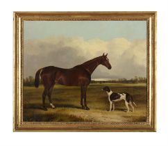 JOHN DALBY (1810–1865) A racehorse and hound in landscape Oil on canvas, 50 x 60cm Signed and