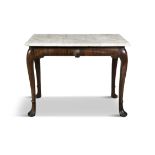 AN IRISH MAHOGANY SIDE TABLE, c.1750 the white marble top with moulded rim, above plain frieze