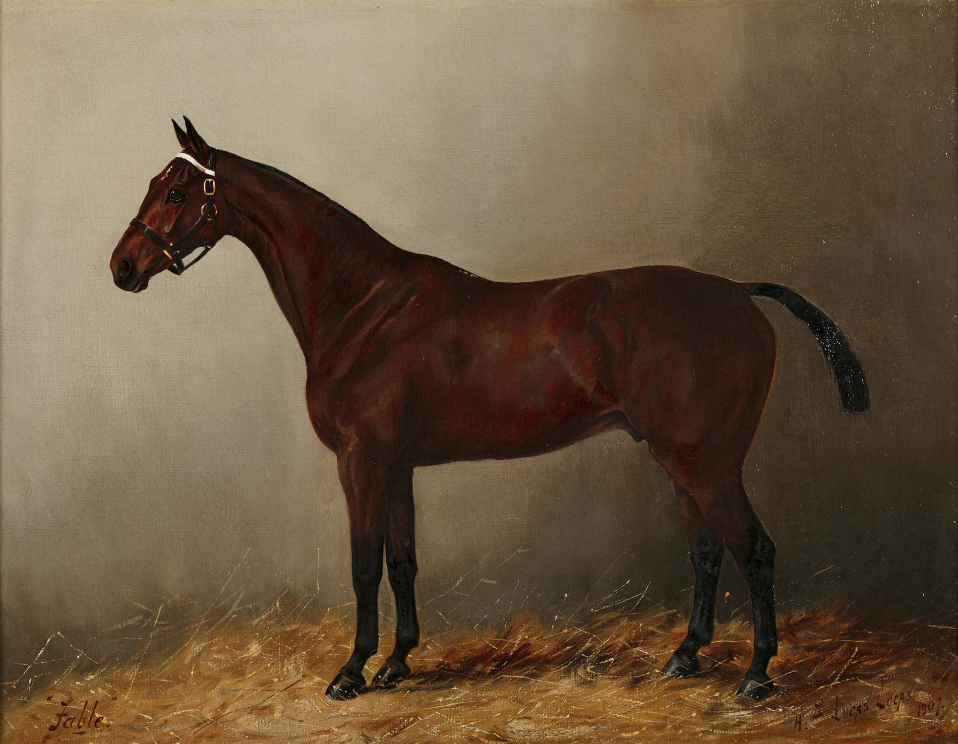 HENRY FREDERICK LUCAS LUCAS (1848 - 1943) 'Fable', Portrait of a Bay Horse in a Loose Box Oil on - Bild 2 aus 13