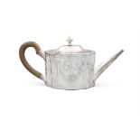 A GEORGE III SILVER BRIGHT-CUT OVAL TEAPOT, London c.1786, maker's mark of 'SW',