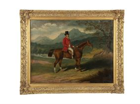 SAMUEL SPODE, (1798 - 1858) A Portrait of a Gentleman on Horseback in a mountainous landscape