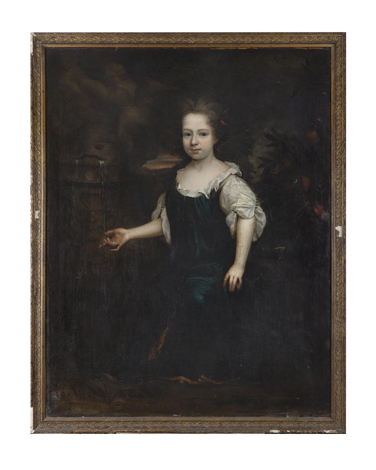 ATTRIBUTED TO THOMAS POOLEY (1646-1720) Portrait of a young girl seated on a rustic bench,