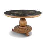 A MID-19TH CENTURY CENTRE TABLE, the ebonized top painted in the style of Pieter Casteels III,