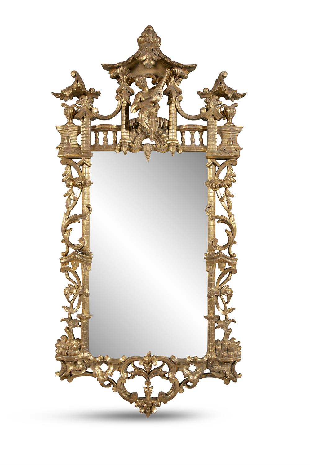 A PAIR OF GEORGE III STYLE GILTWOOD WALL MIRRORS IN CHINESE CHIPPENDALE MANNER, the well carved - Bild 2 aus 16