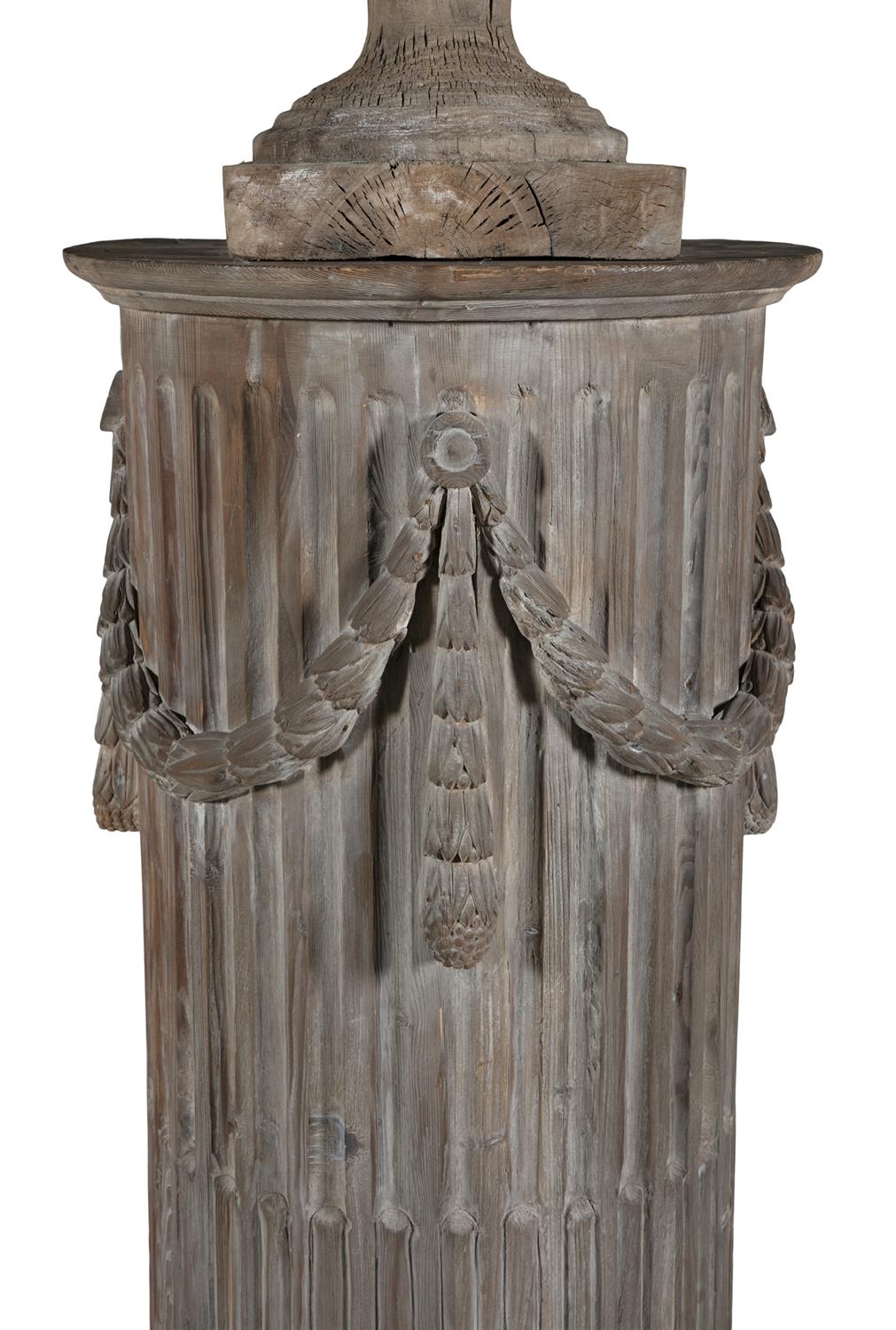 A 19TH CENTURY CARVED PINE PEDESTAL, of demi-lune shape, with stop-fluting and classical swags, - Bild 2 aus 11