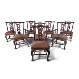 A SET OF EIGHT IRISH MAHOGANY DINING CHAIRS (INCLUDING 2 OPEN ARMCHAIRS) IN 18TH CENTURY STYLE AND