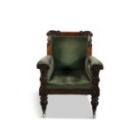 A WILLIAM IV ROSEWOOD FRAMED LIBRARY ARMCHAIR, attributed to Williams & Gibton,