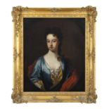 IRISH SCHOOL 18TH CENTURY Portrait of a Lady in a blue silk gown, half-length, within a feigned
