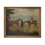 ENGLISH SCHOOL, EARLY 19TH CENTURY A mounted huntsman and a hunter held by a gentleman with hounds