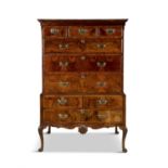 AN EARLY 18TH CENTURY WALNUT CHEST ON CHEST, PROBABLY IRISH, of rectangular form,