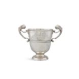 A LARGE GEORGE II IRISH SILVER TWIN HANDLE CUP, Dublin c.1728, mark of Peter Gervais,