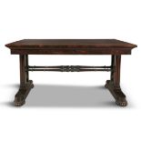 A WILLIAM IV ROSEWOOD LIBRARY TABLE, of rectangular form, above stepped moulded frieze,