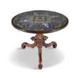 A 19TH CENTURY MAHOGANY CENTRE TABLE, the circular top with beadwork floral pattern,
