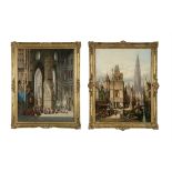 HENRY SCHAFER RBA (1854 - 1915) A North European Cathedral City and A Cathedral interior with a