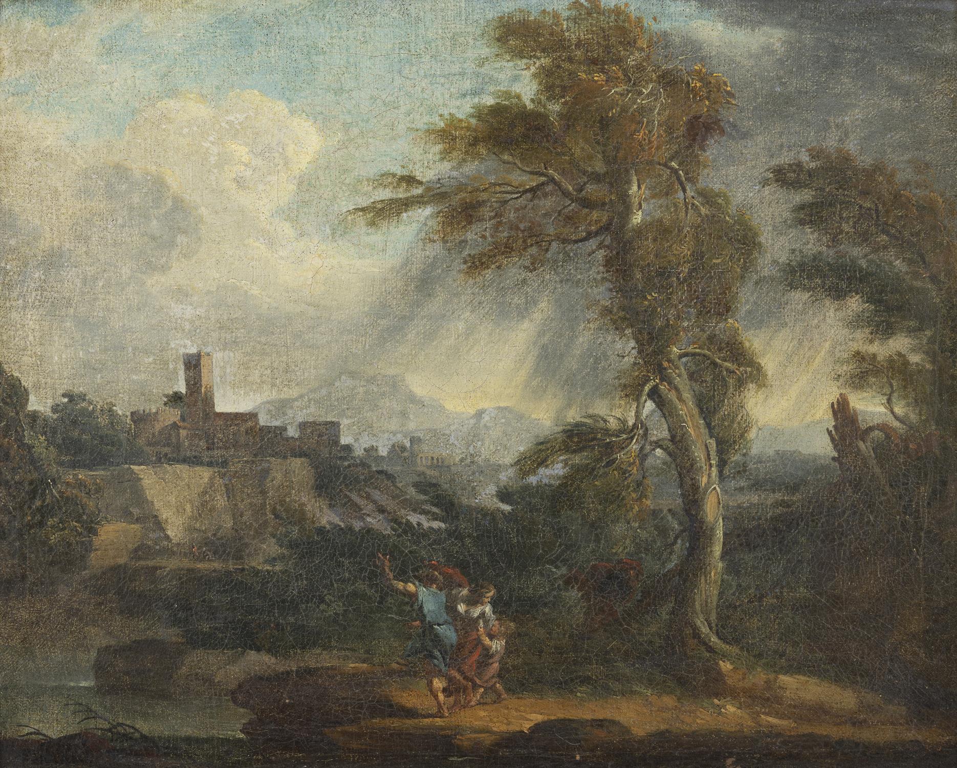 CIRCLE OF LOCATELLI (1695 - 1741) Figures standing on the edge of a town Oil on canvas, 36. - Bild 2 aus 3