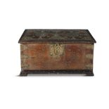 A 19TH CENTURY BRASS STUDDED HARDWOOD ZANZIBAR CHEST, of flat rectangular form,