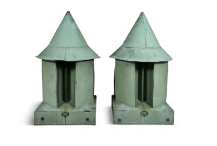 A PAIR OF COPPER ROOF VENTS/COWELS, by Pearson of Dublin. Each 118cm tall