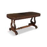 A WILLIAM IV ROSEWOOD D-END LIBRARY TABLE the top with moulded rim above a close beaded frame