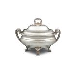 A LARGE GEORGE III SILVER TUREEN AND COVER, London c.1802, mark of Paul Storr, of oval form,