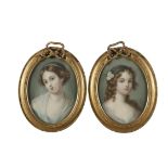 ITALIAN SCHOOL 19TH CENTURY Studies of girls An oval pair, pastels, 30 x 22cm