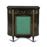 A PAIR OF 19TH CENTURY CHINOISERIE SIDE CABINETS, the rectangular tops with rounded corners,