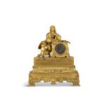 A FRENCH ORMOLU FIGURAL MANTLE CLOCK, 19th century formed as an 18th Century gentleman sitting at