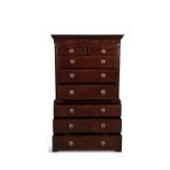 A GEORGE III MAHOGANY TALLBOY CHEST, the dentil moulded cornice above two short and six long