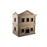 A 19TH CENTURY PINEWOOD DOLLS HOUSE, 59cm high, 49cm wide