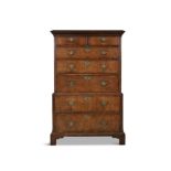 AN 18TH CENTURY WALNUT CROSSBANDED SECRETAIRE CHEST, moulded cornice with two short drawers above